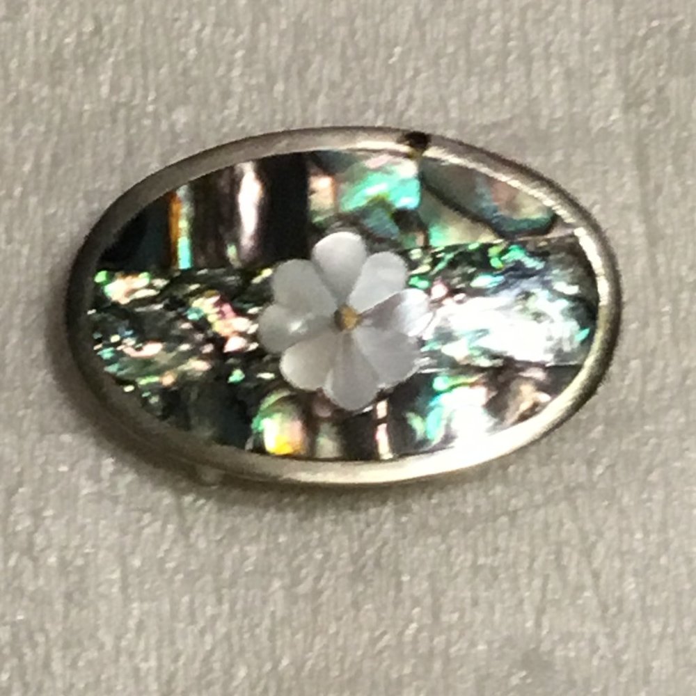Vintage mother of pearl & abalone Alpaca belt buckle - Picture 2 of 5